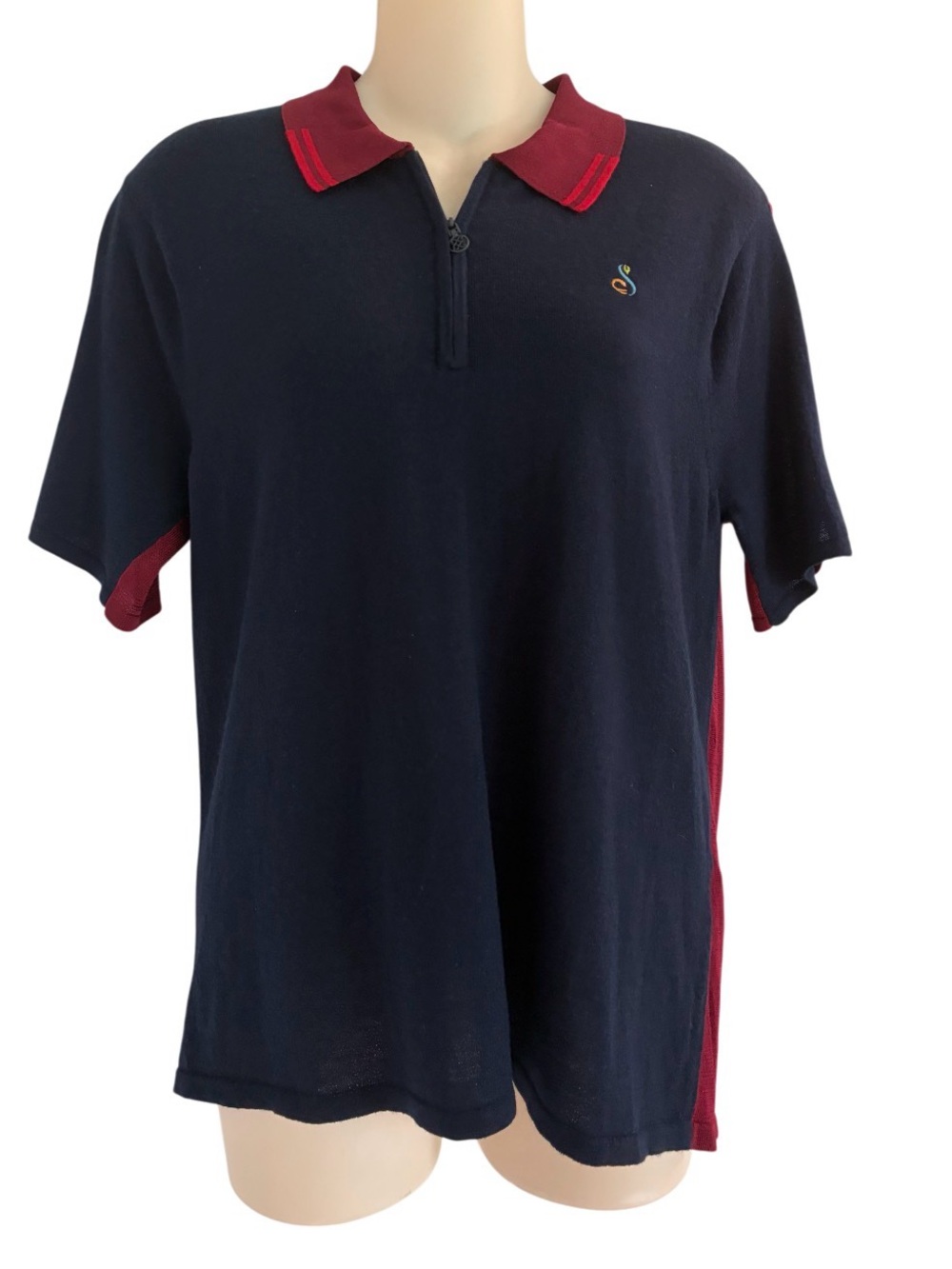 G/FORE Women's Quarter-Zip Tech Golf Polo Shirt Size Large Navy Red Wool Rayon